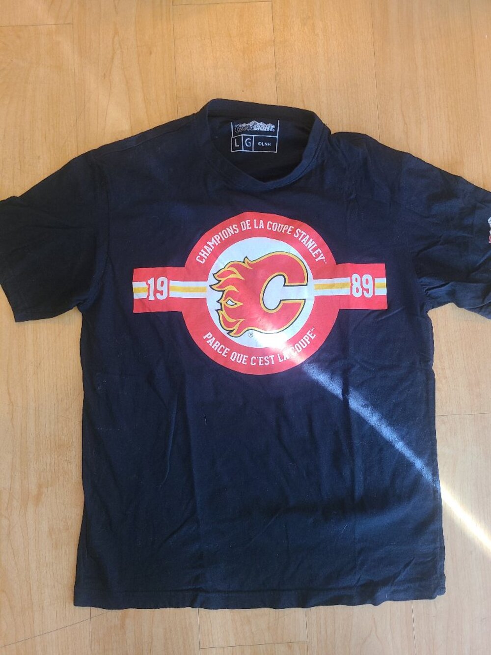 Calgary Flames 1989 Stanley Cup Champions T Shirt Large Black Coors Light NHL